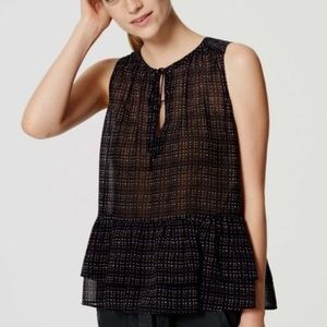 Loft Polka Dot Plaid Peplum Sheer Blouse